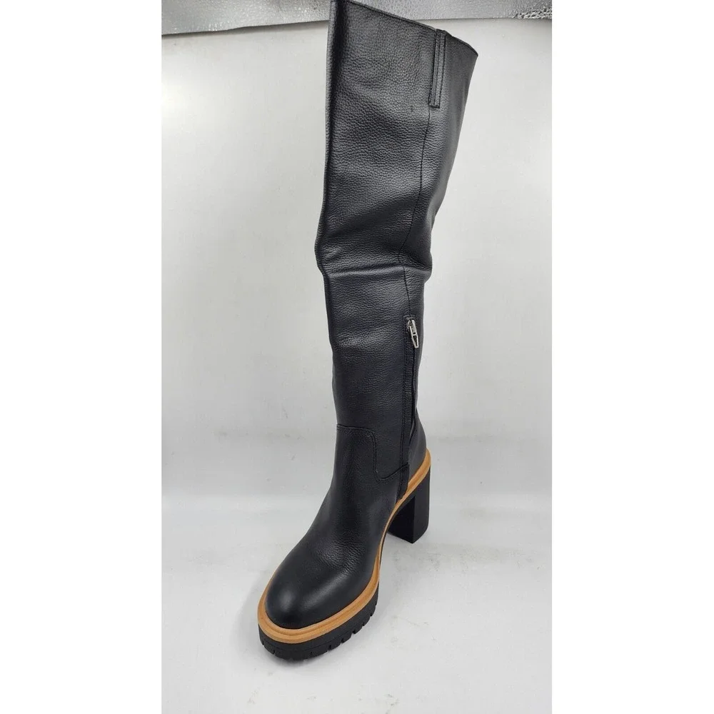 Dolce Vita Corry H2O Tall Leather Knee-High Boots Women's 8 Onyx Leather Zip - Picture 7 of 15